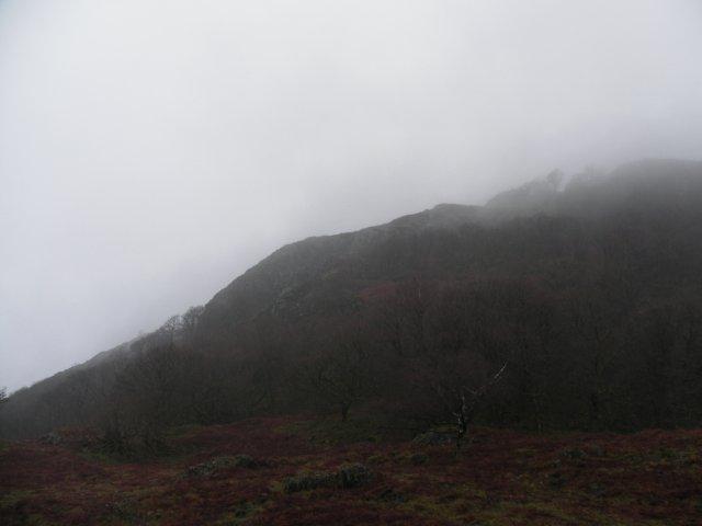 Holme Fell in mist and rain