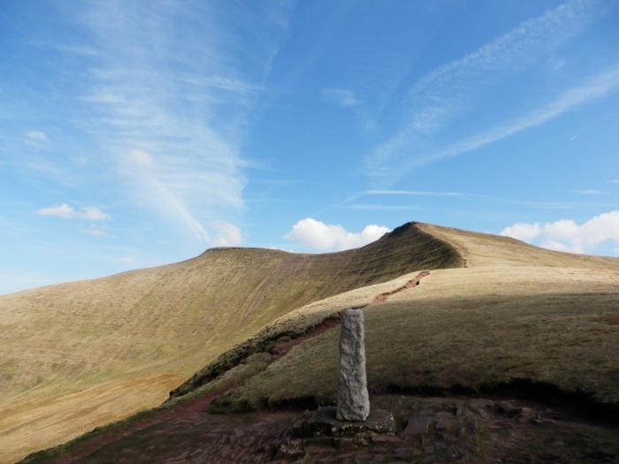 Looking back to Pen y Fan and Corn Du from the Tommy Jones memorial