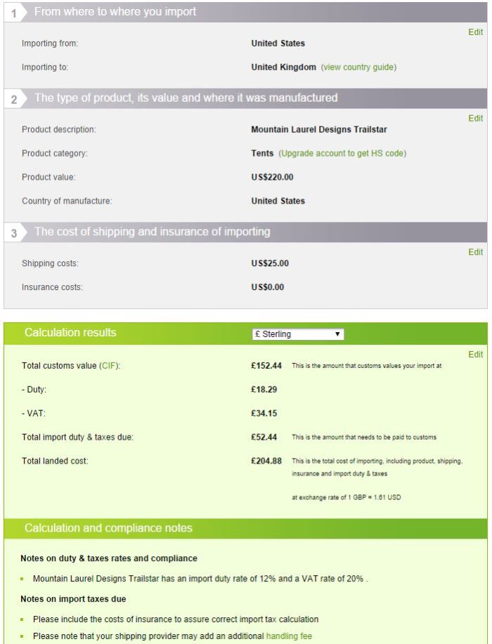 Trailstar Import Duty Calculation
